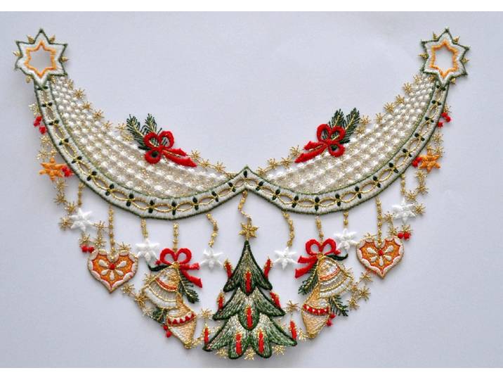 Fensterbild STICKEREIEN PLAUEN Weihnachtsgirlande , bunt, B:35cm H:25cm, Polyester, Fensterbilder, Fensterbild