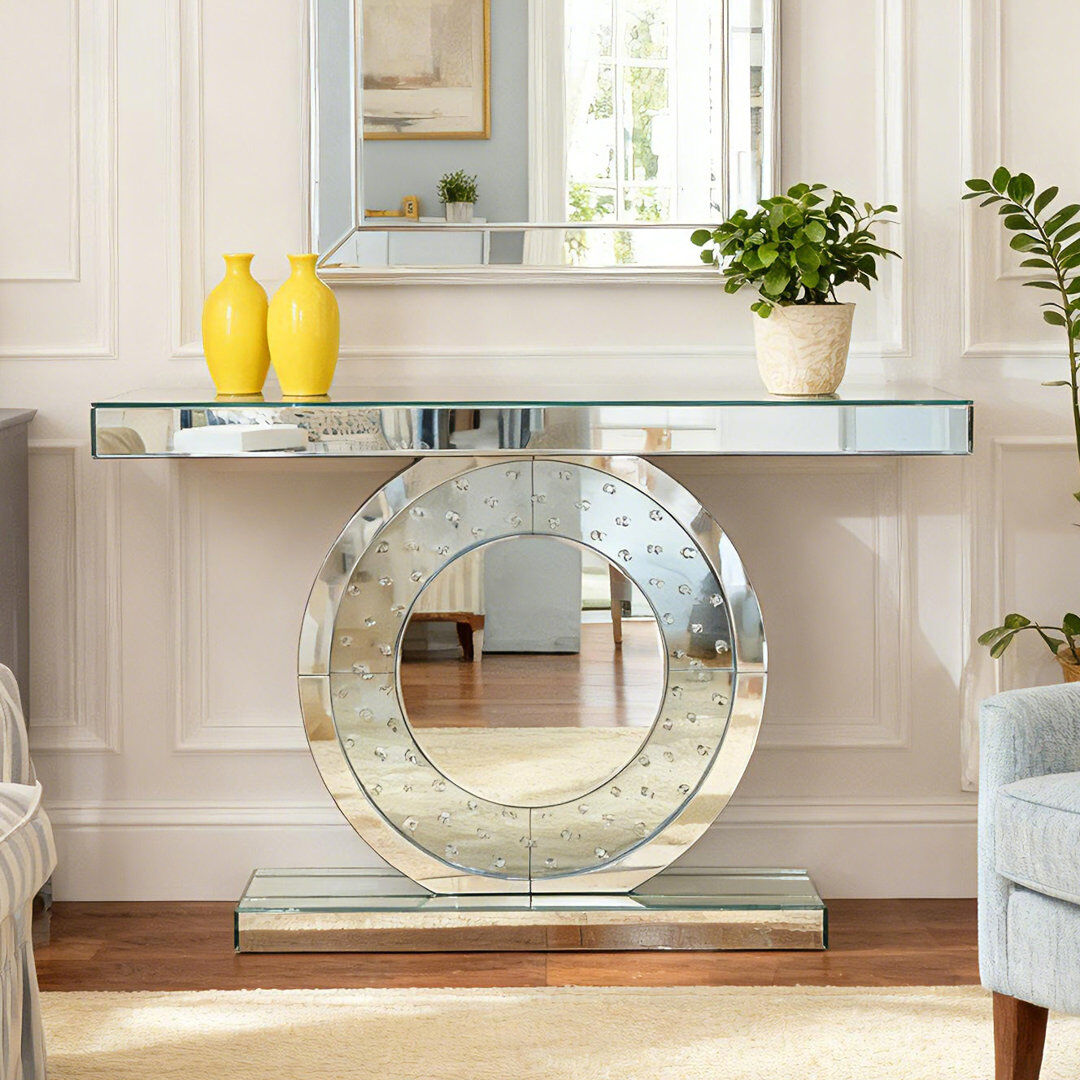 Canora Grey Andreja 120cm W Mirrored Glass Console Table with Crystal Inlay Silver 80cm H X 120cm W X 35cm D