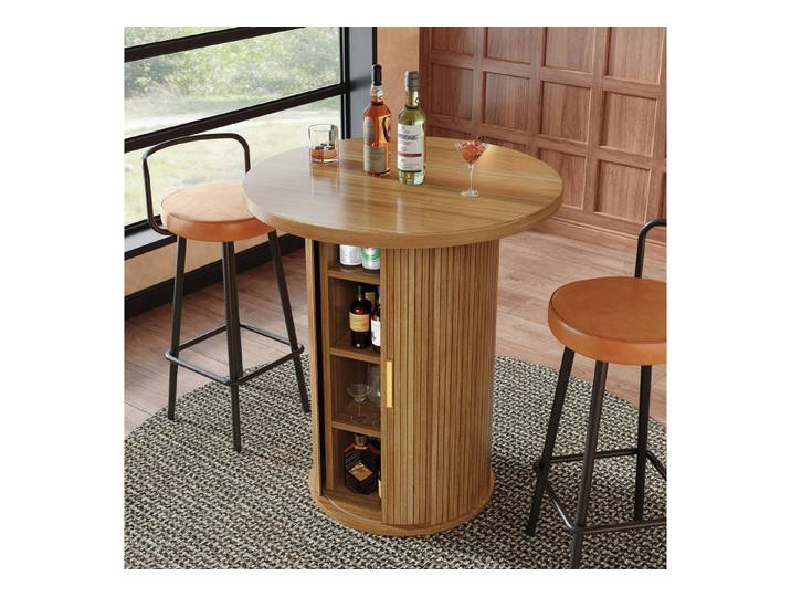 i@home Bartisch Runder Bartisch mit Stauraum (1 Tisch), mit Schrank, MDF Holzoptik, für Bar & Wohnzimmer, schwarz & natur