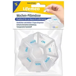 Lifemed Wochen-Pillendose mit 7 Fächern Wochendispenser 7,5 x 7,5 x 1,7 cm 5 Stück