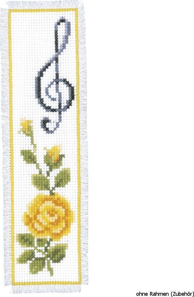 Vervaco Kruissteekset Bookmark Roos met vioolmotief
