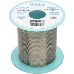 Weller Lötzinn T0051402599, Flussmittel, bleifrei, Ø 0,8mm, 96,5% Zinn, 3% Silber, 0,5% Kupfer, 100g