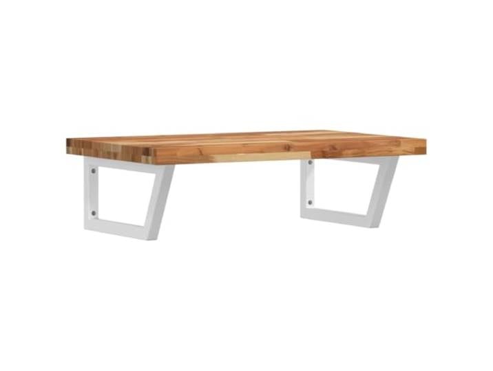 WEMYUFURN Waschbeckenregal Wandmontage Stahl und Akazienholz Schweberegal, Trapezform, Stahlhalterungen, massives Akazienholz, Wand- oder Waschtischmontage, Schrauben nicht enthalten