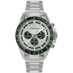 Jacques Lemans 1-2207E Herren-Uhr Chronograph Silberfarben/Grün
