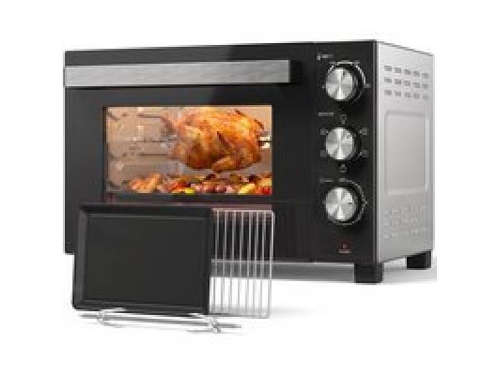 Mini-four - HOMCOM - 36 L - broche rotative chaleur tournante température réglable 90-230 °C - acier - 53 1x38x35cm - argenté