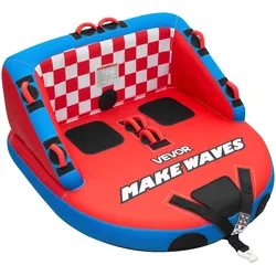 VEVOR Towable Tube für Boote, Wassersport-Schleppreifen für 2 Personen, bis 154 kg Tragfähigkeit, mit 2 Zugpunkten, Nylonhülle, Gepolsterten Griffen und Sicherheitsventil, für Seen, Flüsse, Rot