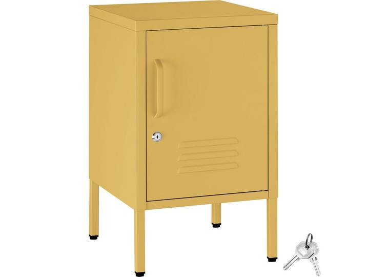 tectake Nachtschrank Baker, Kippschutz, höhenverstellbare Füße, gelb, Gelb, Metall, Quadratisch, 35x60.5x42.5 cm, Schlafzimmer, Nachtkästchen