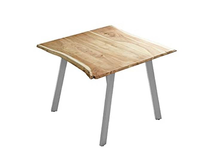 SAM Esstisch Laxmi 90x90 cm Akazie natur Baumkante Metallbeine silber Baumkantentisch massiv, Akazienholz naturfarben, Esszimmertisch