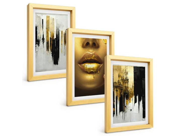 BILDER SET 3er Set - 20x30 cm Goldrahmen - Abstrakte Porträtmalerei