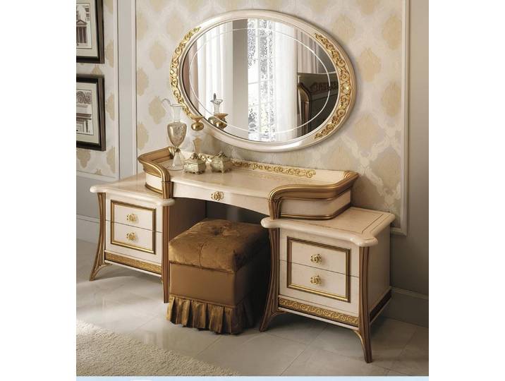 JVmoebel Schminktisch Barock-Tisch mit Spiegel in Beige von Arredoclassic (3-St., Schminktisch + Spiegel), Made in Europa