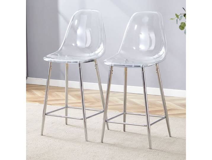 Tabouret De Bar Lot 2 H102cm Assise Transparente - Chaise De Bar - Pieds Métal Argent Look Aérien Minimaliste Entretien Facile