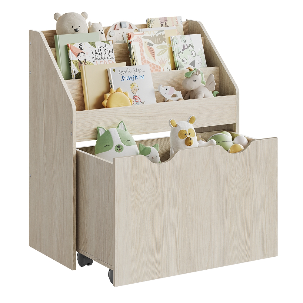 SONGMICS Spielzeugregal mit 3 Regalebenen auf Rollen haferflockenbeige B34GKR041N10