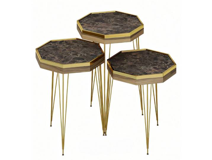 Xlmoebel Satztisch Eleganter Beistelltisch aus Holz in mitteldunkler Farbe (3x Beistelltische, 3-St., Maße3x Beistelltische), Made in Europa