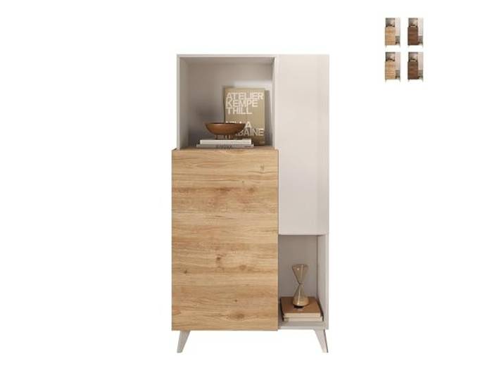 Produce Shop Schrank Anrichte Küche weiß Holz 2 Regale Jowna – Eiche – Weiß Hochglanz