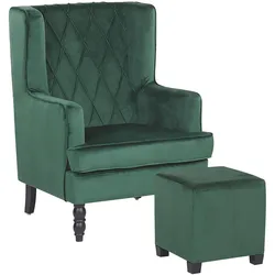 SESSEL Samtstoff grün plus Hocker Sandset
