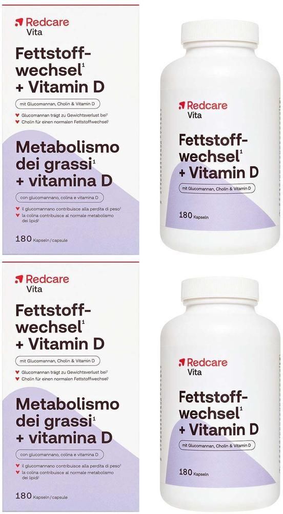 Redcare von Shop Apotheke Redcare Fettstoffwechsel + Vitamin D Doppelpack 2x180 St Kapseln