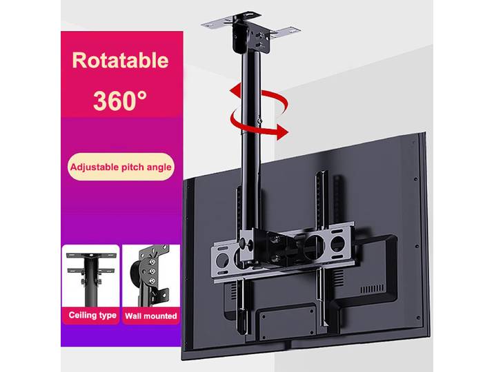 Support TV au plafond Support TV à mouvement complet pour la plupart des téléviseurs/moniteurs plats et incurvés de 32 à 75 pouces Support TV suspendu réglable en hauteur d'inclinaison pivotante