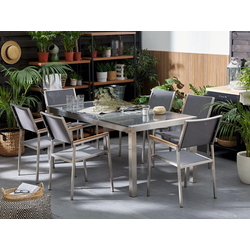 GARTENMÖBEL SET 6-Sitzer Granit grau poliert Textilbespannung grau Grosseto