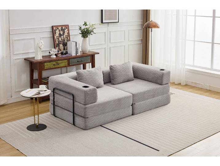 Vankel Sofa Sofas Wohnzimmer 2-Sitzer Cord Sofa mit Schlaffunktion, Modulares faltbares Sofa Bett, platzsparend & flexibel