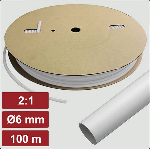 Electronic Garage EG25CA025 Schrumpfschlauch ohne Kleber Weiß 6mm 3mm Schrumpfrate:2:1 100m