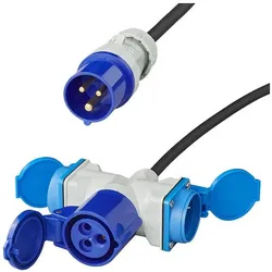ProPlus Adapterkabel 150cm 3x2,5mm2 von CEE Stecker nach 2xSchuko + 1xCEE Steckdose, Elektronikkabel + Stecker