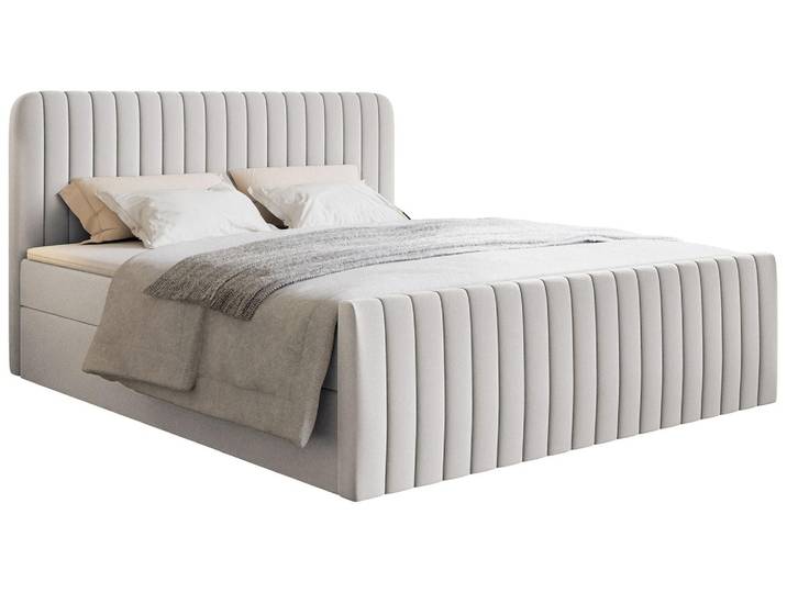 Selsey Saliano - Lit Boxspring 200x200 avec sommier à lattes\, topper et housse chenille\, gris clair
