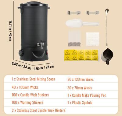 DynamicDeals Commercial Wax Melter For Candle Making, Large Electric Wax Melting Pot With Easy Pour Spout & Temperature Control black 10l