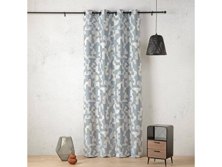 Rideau jacquard géométrique texturé rétro coton bleu 260 x 140