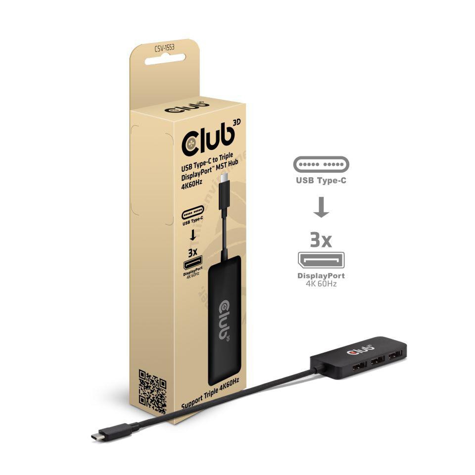 Club3D Club 3D USB Typ-C auf Dreifach DisplayPort MST Hub 4K60Hz CSV-1553