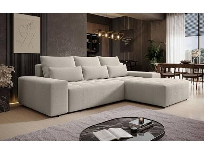 AX Living Ecksofa mit Schlaffunktion Alvorada 280 cm creme Ecksofas mit Federkern – ergonomisch & langlebig. Ecksofa mit Schlaffunktion. T30-Schaum. Liegefläche von 134 × 204 cm.