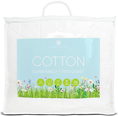 Lancashire Textiles Ltd Lancashire Textiles Luxury Breathable 100% Natural Cotton Filling & Cover Lightweight 1 Tog Keep Cool Summer Duvet Quilt White Super King