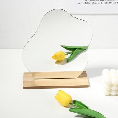 Inspired Deals Modern Acrylic Photo Prop Mirror With Wooden Base For Product Photography & Home Decor cloud