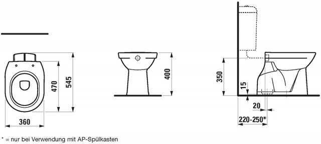 LAUFEN PRO Stand-WC Tiefspüler Abgang innen senkrecht