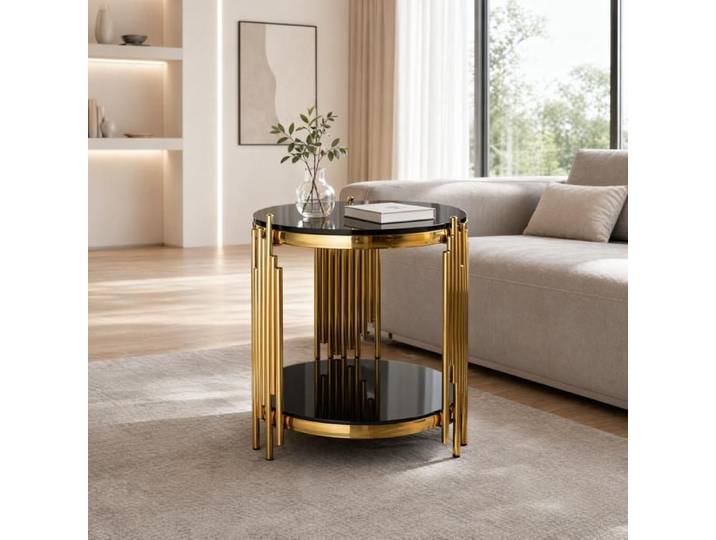 Logidon Table d'appoint ronde moderne en verre de luxe noir doré