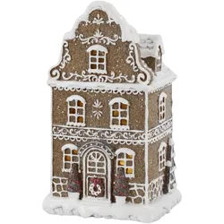Chic Antique Noël Lebkuchenhaus Lichthaus mit LED, 12 x 10 x 20,5 cm, mocca
