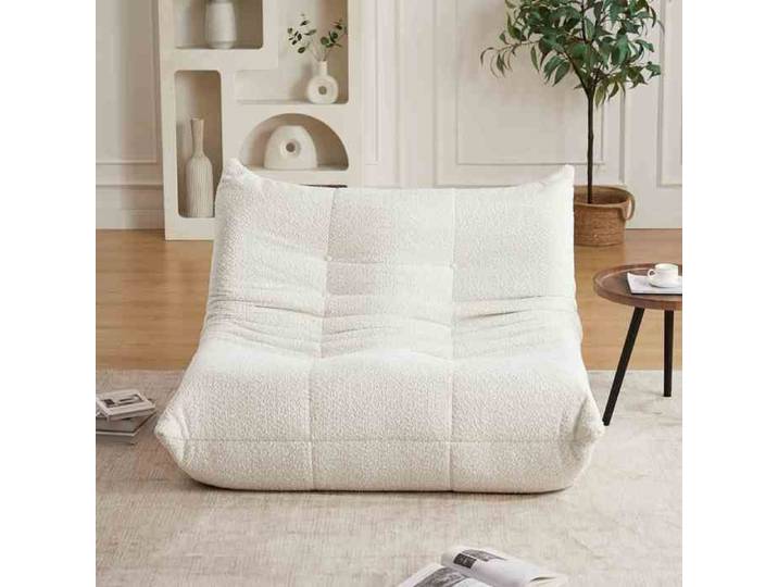 Fauteuil lounge - HIBA - Canapé 2 Places en Chenille - Beige - Mousse haute densité - Design boutons Togo