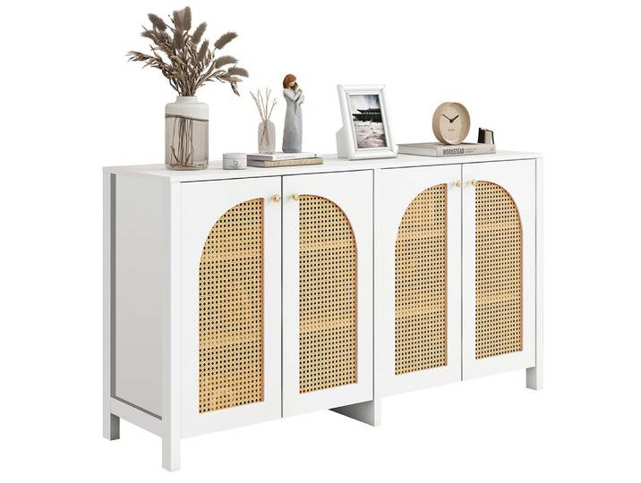 Sweiko Sideboard Küchenschrank Modernes Anrichte im minimalistischen (Stil 4-Rattantür Metallgriff einfaches Buffetschrank Metallgriff einfaches, 1 St., Buffetschrank für Esszimmer, Wohnzimmer, Küche)