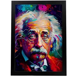 POSTER Albert Einstein In Voller Farbe Fotostil. A3 Schwarzer Rahmen