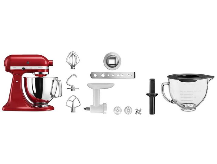 KitchenAid Küchenmaschine 5KSM125EER Empire rot, 300 W, 4,8 l Schüssel, Gratis Fleischwolf, Schüssel, Spritzgebäckvorsatz (Wert: ca.238,- UVP)