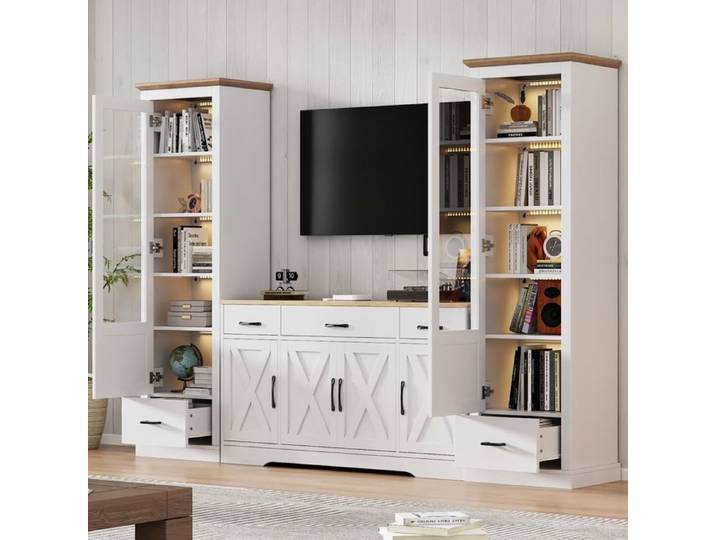 Vitrine 50 x 35 x 178 cm Blanche Porte en Verre Trempé 5 Étagères - Vitrine LED - Éclairage USB Connecté 1 Tiroir Effet Bois