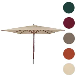 Gastronomie Holz-Sonnenschirm HWC-C57b, Gartenschirm, Polyester/Holz 29kg, eckig 4x4m Seilzug stoßsicher ~ creme