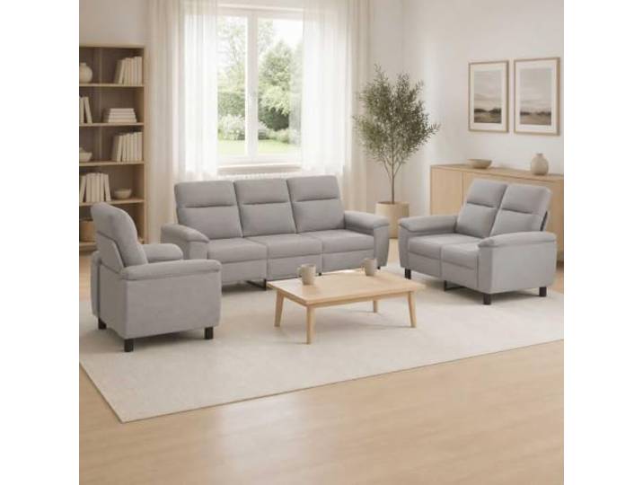 Sofa-Set 3 pcs Wolkengrau Stoff 3 pcs, Wolkengrau, 100% Polyester, Metallrahmen, Kissenrücken, konische Kunststoffbeine, pflegeleicht