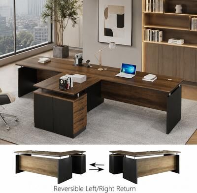 WESOME 63-inch L Shaped Executive Desk, Industrial Modern Office Desk with 3 Storage Drawers