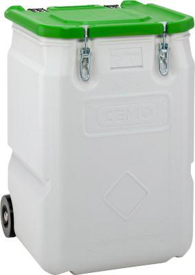 Mobil-Box CEMO, Volumen 250 l, für feste Gefahrstoffgüter Verpackungsgruppe II und III, konform mit ADR/RID/IMDG Code, Klappdeckel, PE, grau/grün