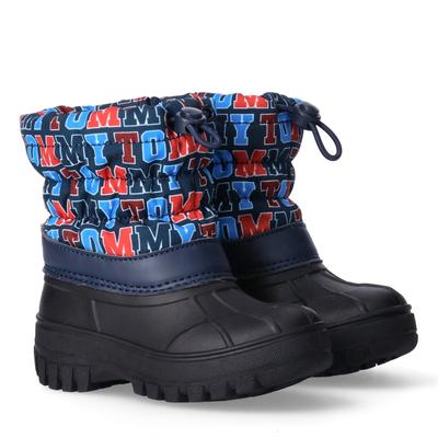 Winterboots TOMMY HILFIGER, Mädchen, Gr. 28, wärmend, blau (schwarz, multi), Lederimitat, Textil, Schuhe Winterboots, Winterstiefel, Kindergartenschuh mit bunten Tommy-Buchstaben