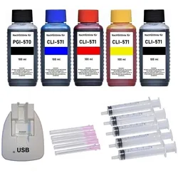 Nachfüllset 500 ml Druckertinte + USB Chipresetter für Canon Druckerpatronen PGI-570, CLI-571