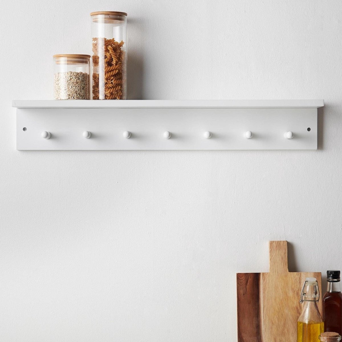 Omgoods Wandplank met 7 Haken voor Kinderkamer en Badkamer