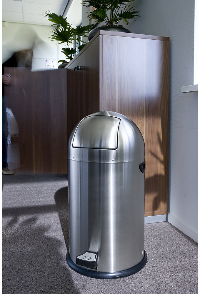 Push-Mülleimer mit Pedal, Volumen 33 l, HxØ 700 x 350 mm, Edelstahl, matt EKO