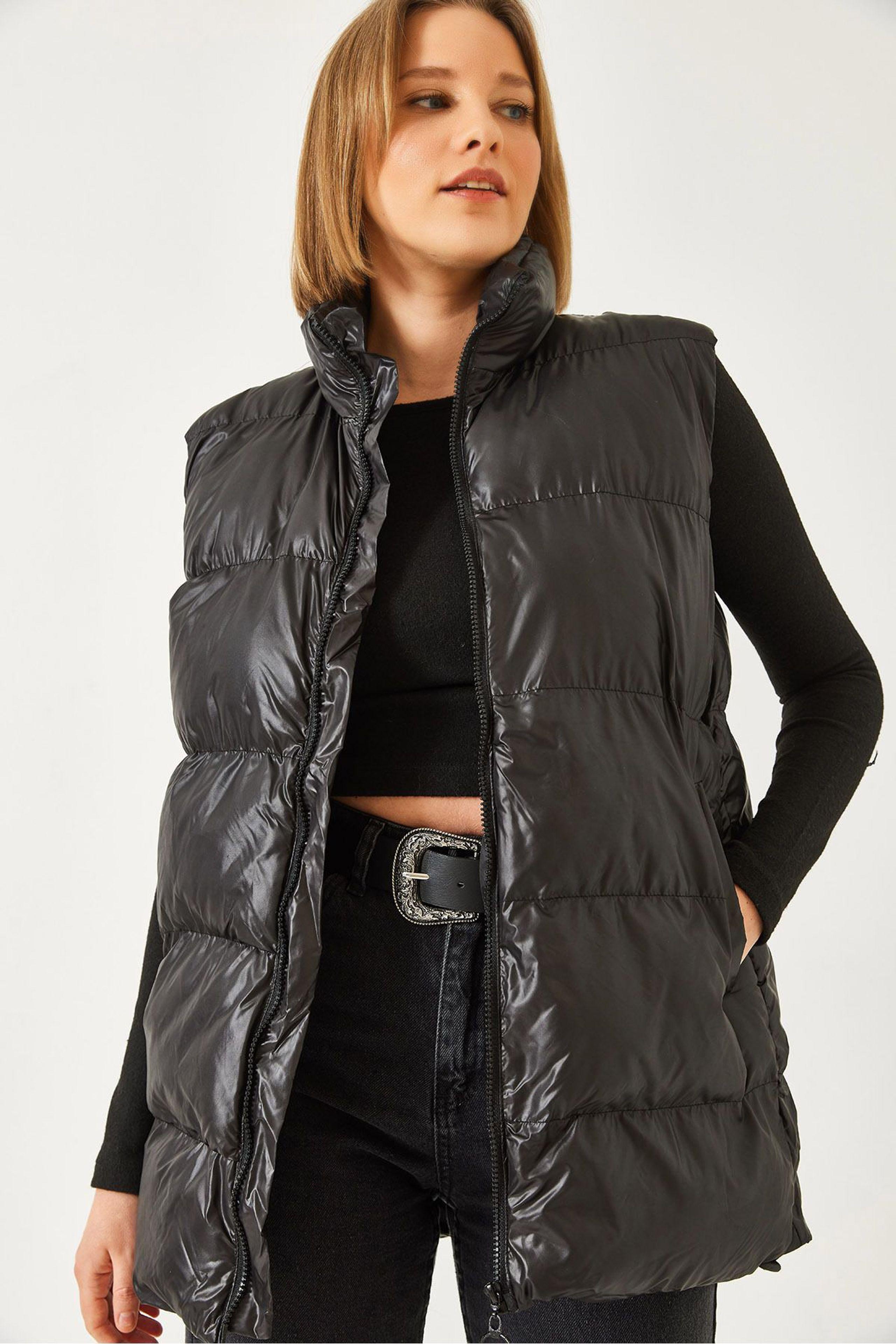 Faux leren hooded vest met rits
