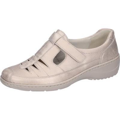 Klettschuh WALDLÄUFER "KYA", Damen, Gr. 6,5, Leder Textil, beige (hellgrau), Nappaleder, metallic, Basic, Schuhe Klettschuh, Bequemschuh, Halbschuh mit Klettverschluss, in Komfortweite K